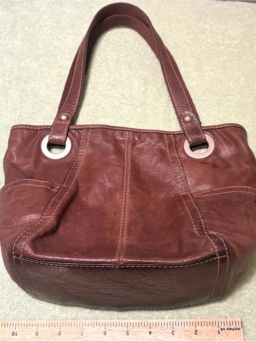 Fossil Brown Leather Shoulder Tote Bag Large Double Handle
